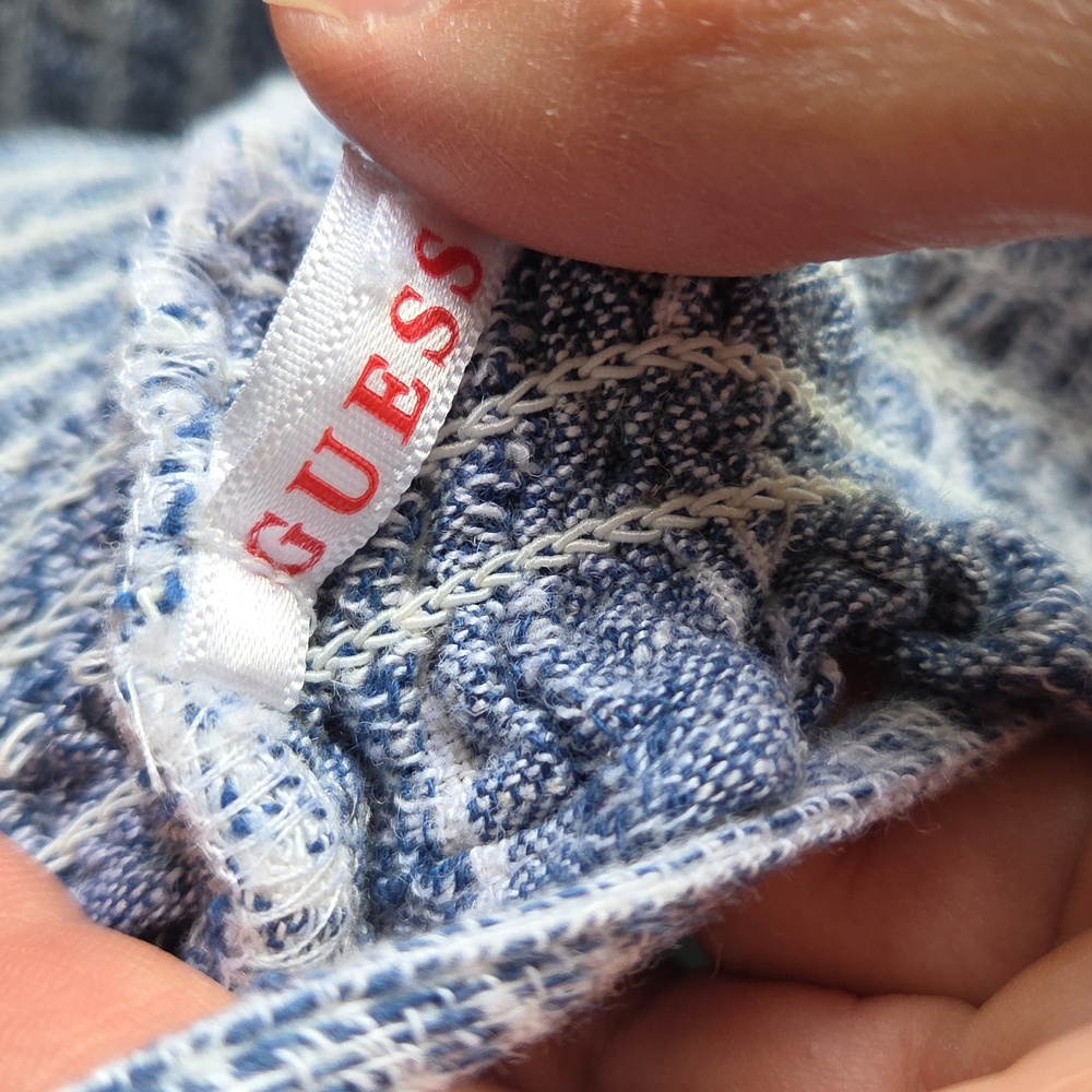 Guess Blue Striped Chambray Jumpsuit with Wide-Leg Design - Picture 14 of 17